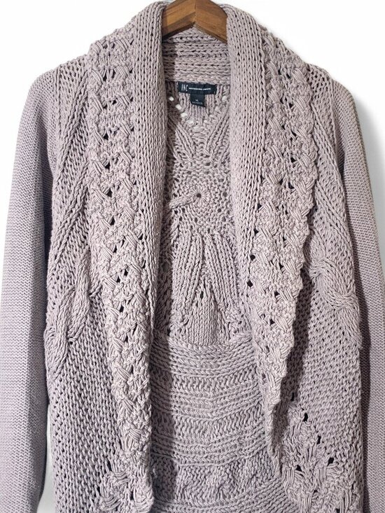 INC Women's Open Front Knit Cardigan Sweater Floral Crochet Design Sz XL Grey - Picture 7 of 7